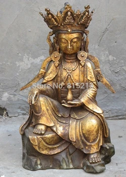 

bi0011599 11"Sweet Dew Temple Bronze gilded beautiful kind Avalokitesvara Kwan yin Statue