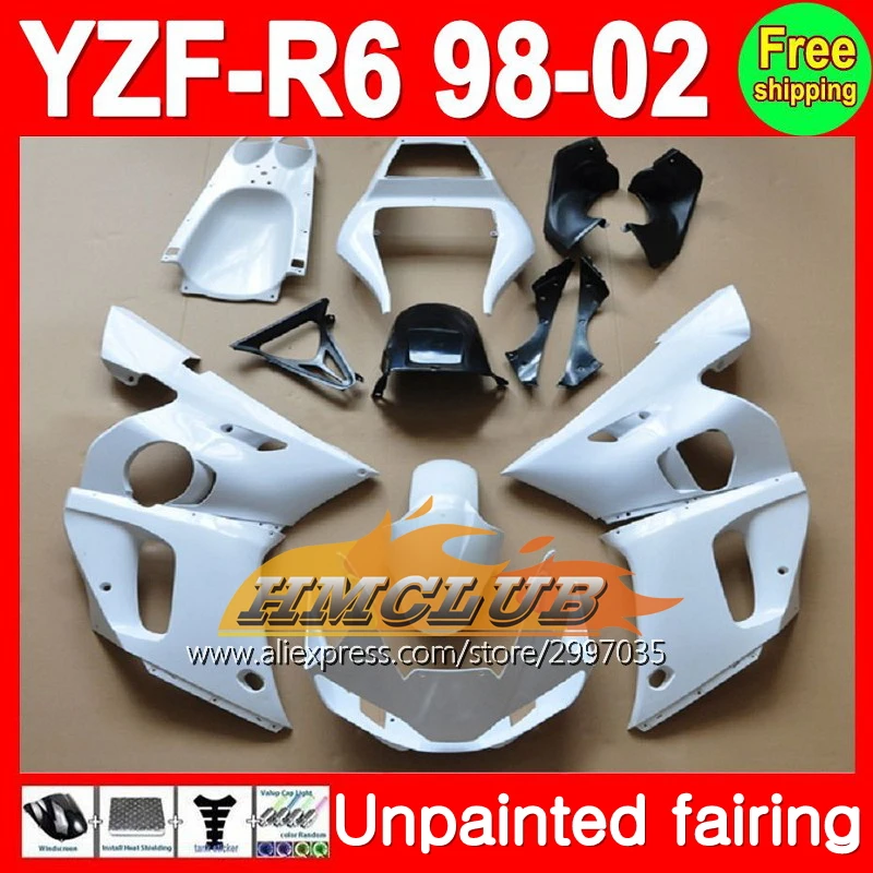 Корпус Неокрашенный полный обтекатель комплект для YAMAHA YZF-R6 YZFR6 YZF600 YZF R6 600 98 99 00 01 02