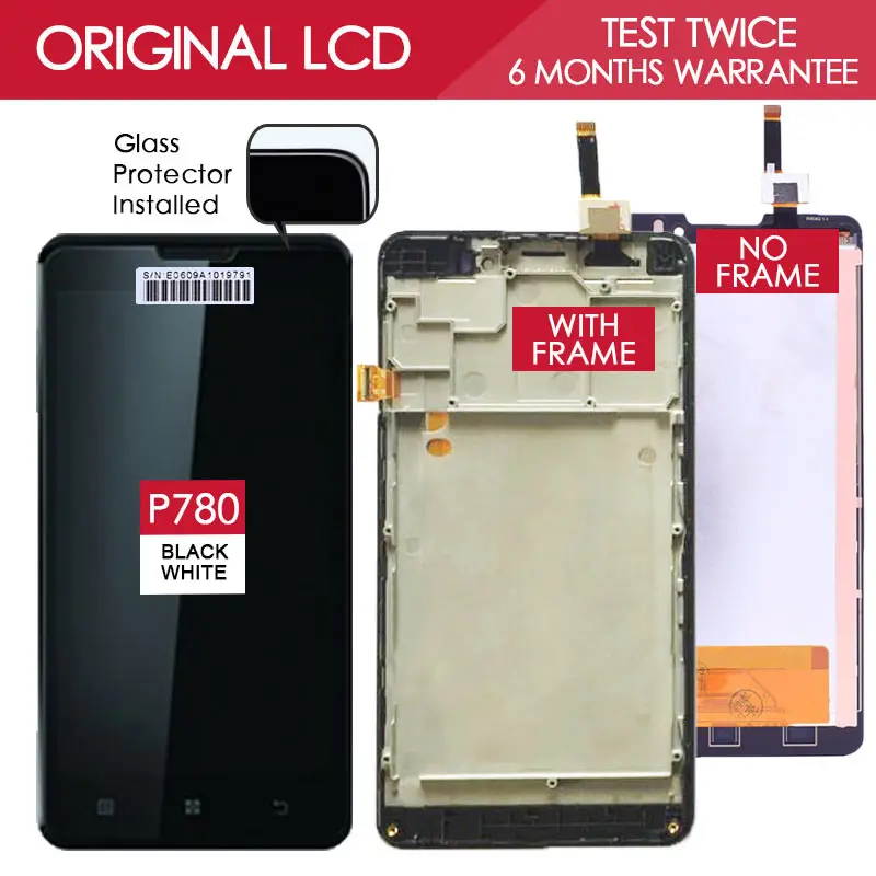 TEST ONE BY ONE 1280x720 Display For LENOVO P780 LCD with Touch Screen Digitizer Assembly Replacement