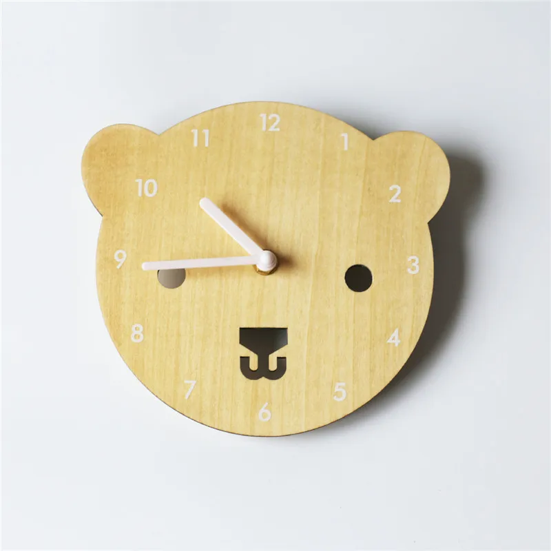 

INS Nordic style Creative cute carton Wooden small bear quiet clock kid room decoration children clothing shop Photography props