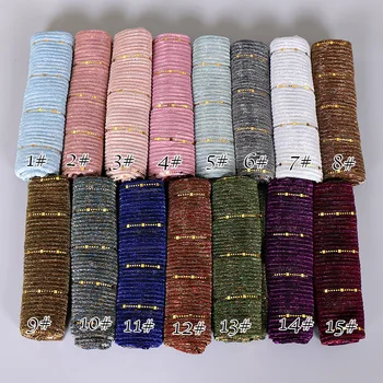 

Fashion Women Pleated Scarf Shiny Shimmer Sequins Gold Silver Yarn Muslim Hijab Shawl Scarves Islamic Arab Head Scarf Wraps Veil