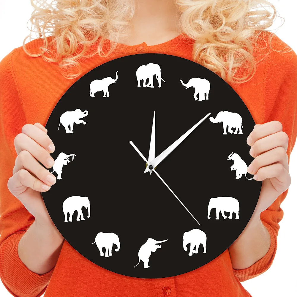 Wildlife Elephant Wall Clock Modern Design Farmhouse Elephant Animal Decor Wall Watch Time Clock