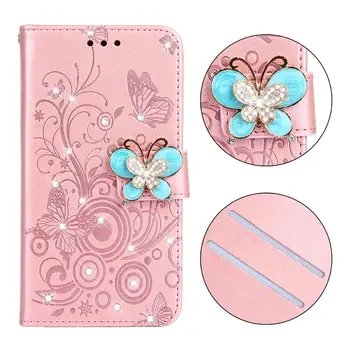 

20pcs/lot Butterfly Rhinestone 2 card leather newest cover case for Samsung Galaxy M10/A10 M20 M30 A30 A40 A50 A60 A70 A20e case