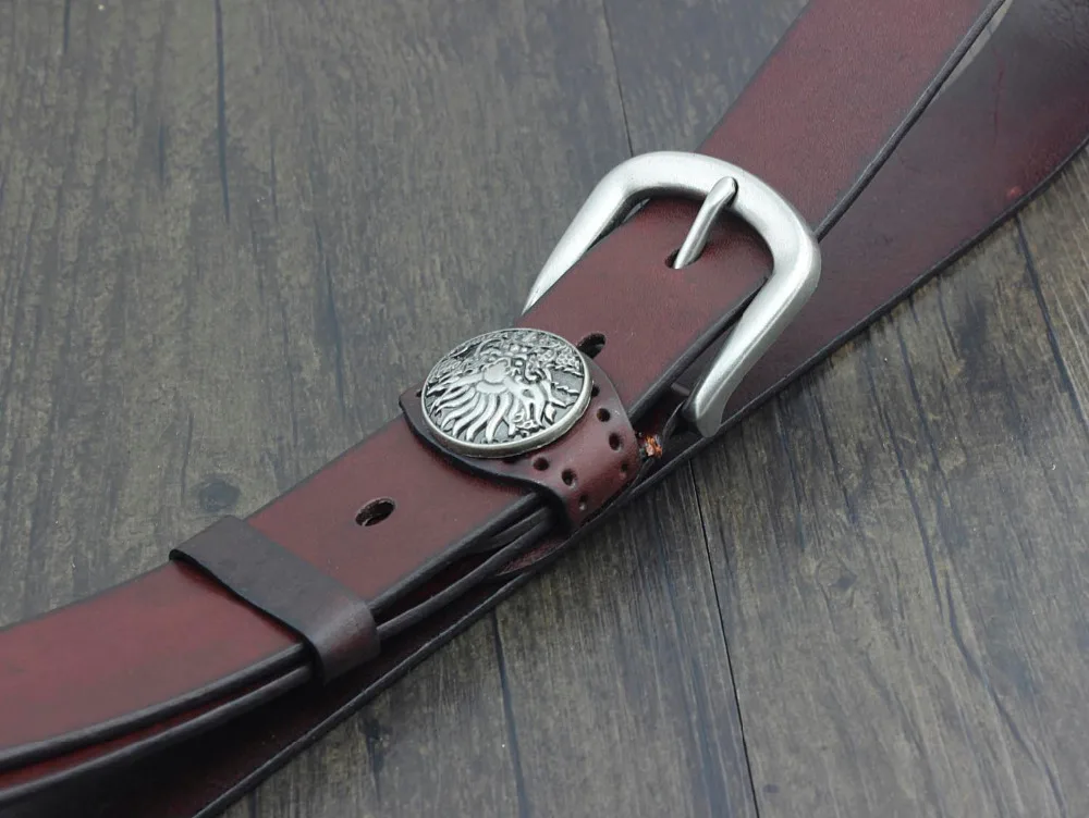 Jeans Vintage Metal Concho Buckle Casual Mens Genuine Leather Belt Brown