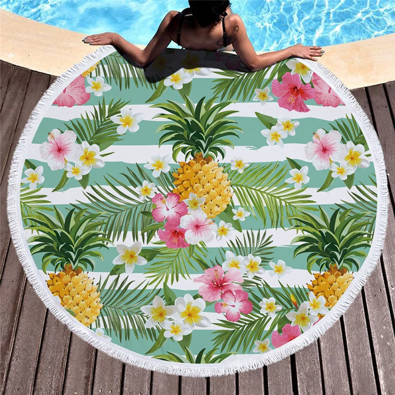 Billige Mikrofaser Badetuch für Erwachsene Yoga Matte Quaste Obst Decke Große Runde Kreis Handtuch Ananas Tapestry Printed Wohnkultur