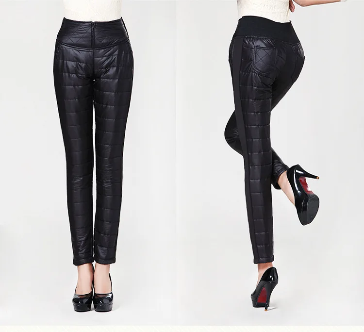 Thick Warm High Waist Down Trousers Women Autumn and Winter Skinny