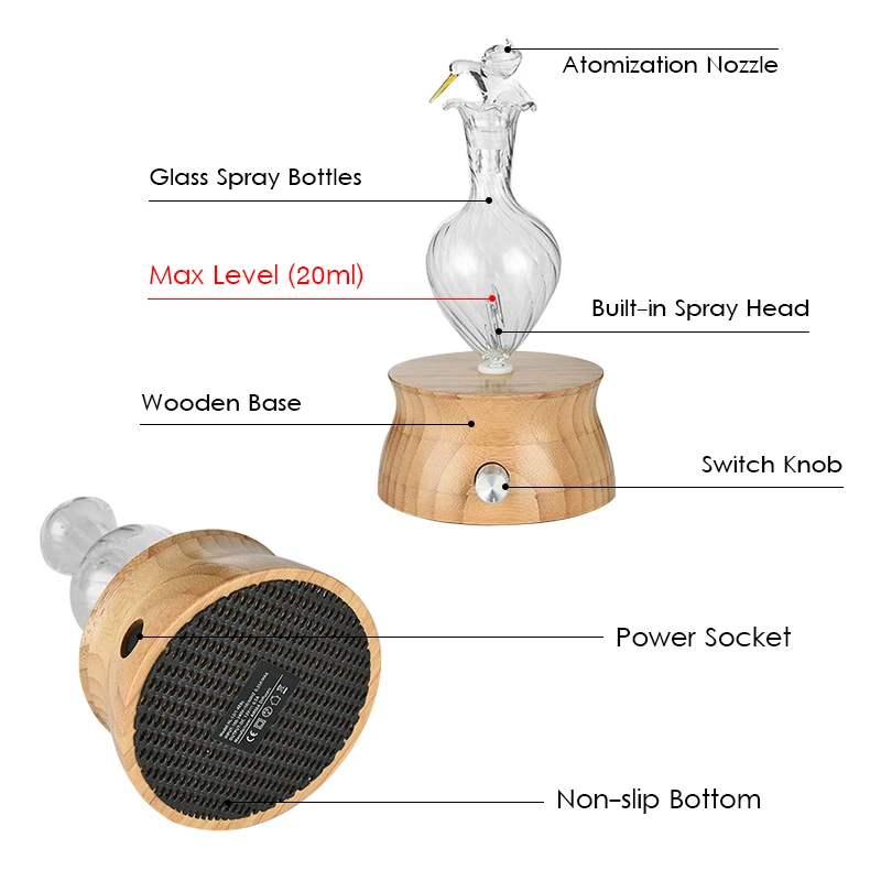 Waterless Essential Oil Diffuser Wood And Glass Aromatherapy Diffuser Essential Oil Aroma Diffusor Nebulizer For Home Us Plug