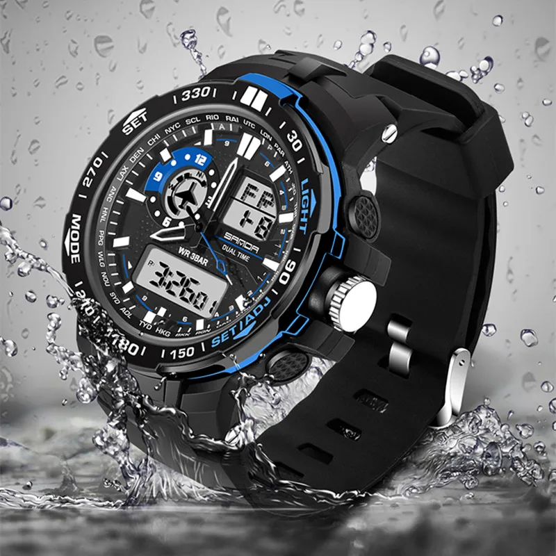 SANDA военные мужские часы цифровые спортивные часы мужские водонепроницаемые часы Reloj Hombre многофункциональные часы с будильником Relogio Masculino
