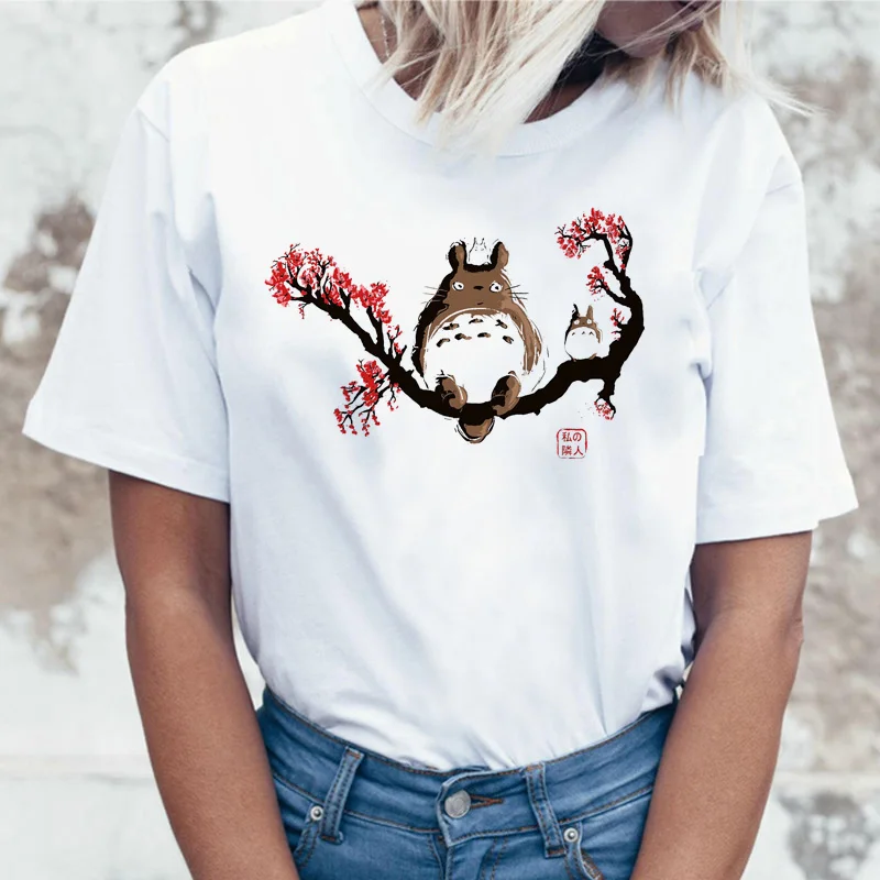 Totoro футболка Женская Топ Футболка корейский стиль Kawaii 80s 90s Графический Harajuku женский Ulzzang Повседневный корейский