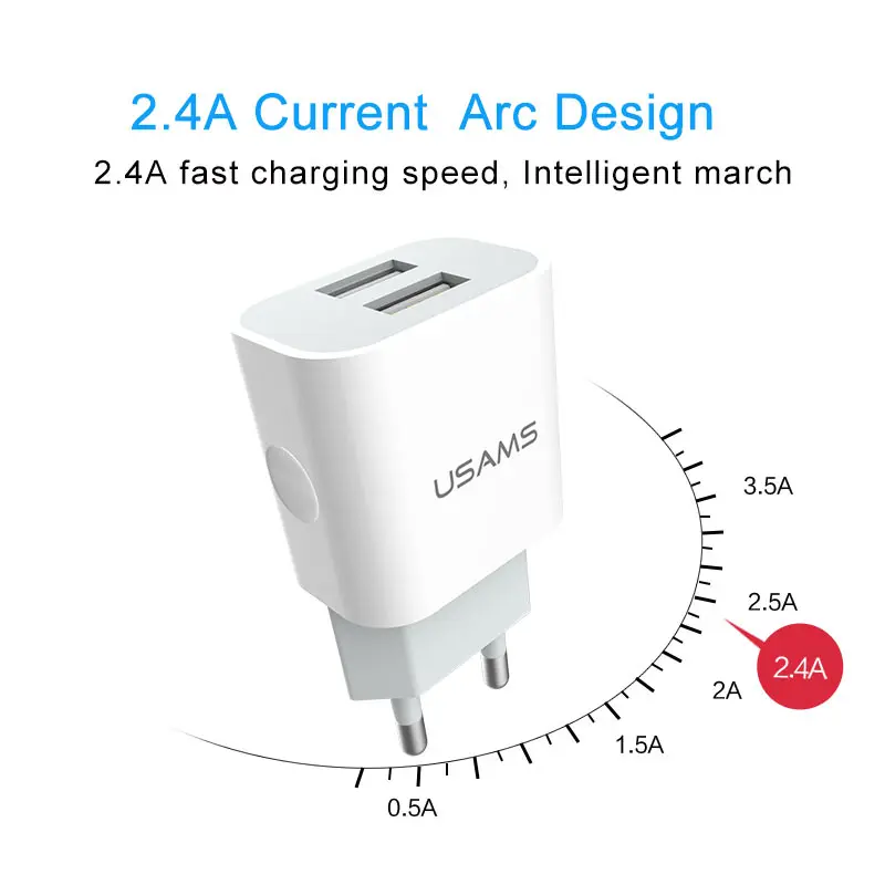 USAMS USB зарядное устройство 5 В/2,4 А зарядное устройство для мобильного телефона для iPhone samsung 2 порта EU/UK вилка настенное зарядное устройство для iOS/Android телефон зарядное устройство s