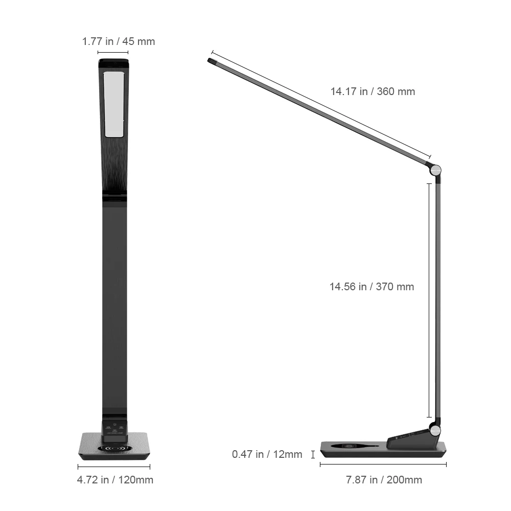 Настольная лампа Brilex с беспроводной зарядкой, 3 режима, 5 уровней яркости, сенсорное управление, 7 Вт, черная настольная лампа для офисного рабочего чтения