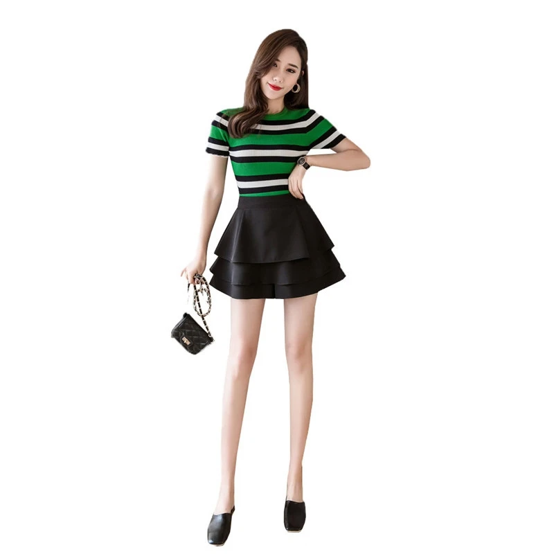 

2019 New Shorts Anti-glare Fashion Cake Skirts Summer High Waist Chiffon Ladies Wide Leg Casual Skirt XY874