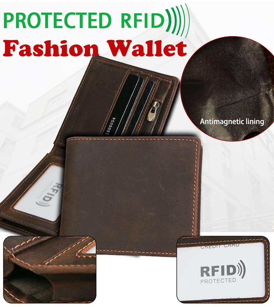 Мужской кожаный бумажник из воловьей кожи, эффективно блокирует RFID короткие кошельки, защищают кредитную карту, безопасность информации
