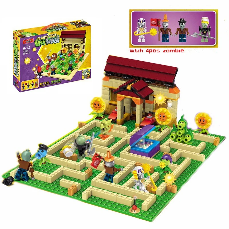 Baratos 2019 nuevo juego de 2 estilos plantas vs zombis juego de laberinto de jardín de Anime juego de bloques de construcción de regalo Compatible con ladrillos
