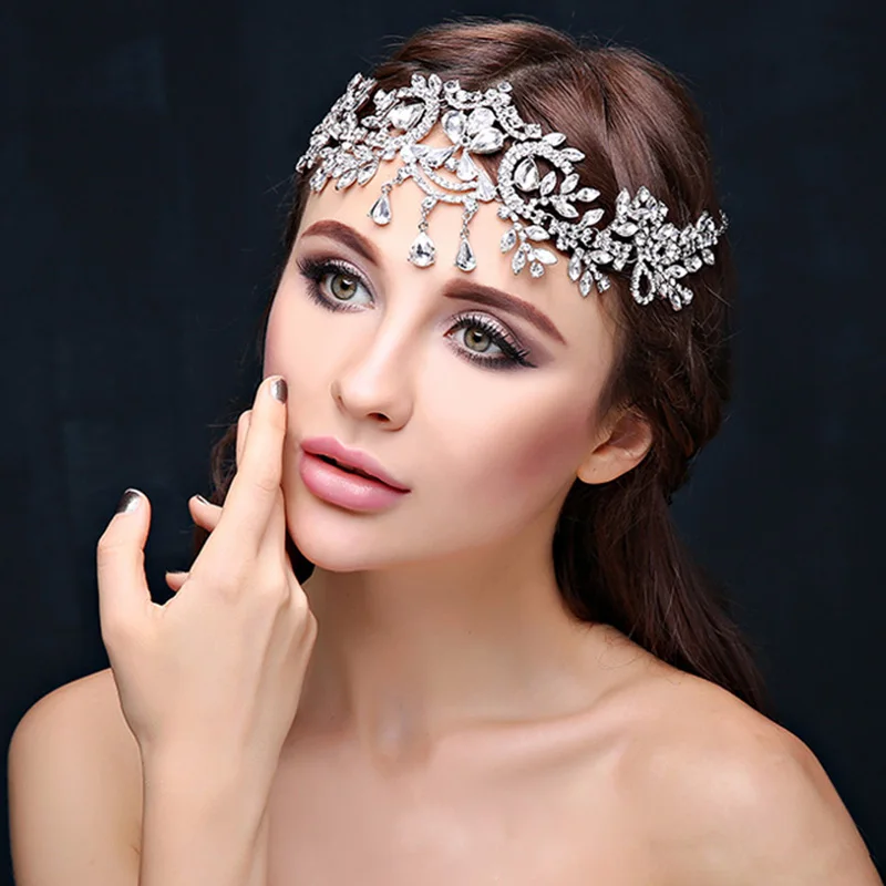 

Frontlet Bride Wedding Hair Accessories Crystal Rhinestone Crown Headband Tiara Bridal Hair Ornaments Headdress Forehead Jewelry