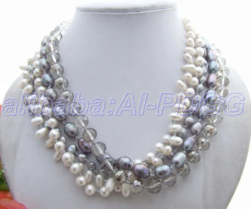 

Stunning! 5Strds Pearl&Crystal Necklace free shipment