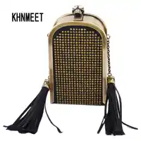 Fashion Skull Button Clutch Bag Bronze Box Purse sling bag Rivet Designer Pu Tassel Chain Evening Bag Mini Women Handbags Z8196
