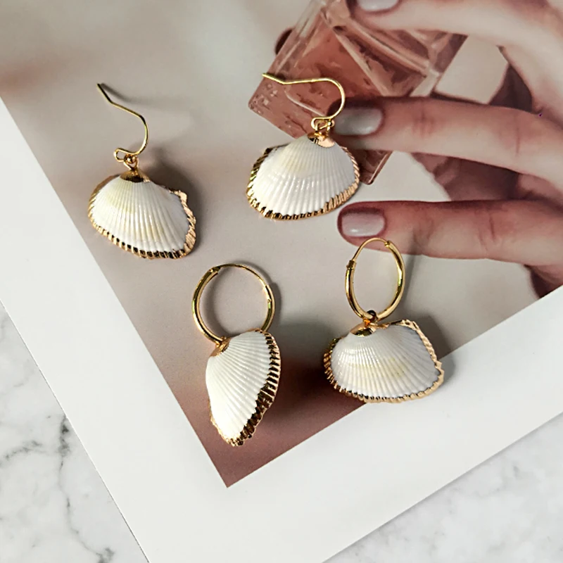 GHIDBK Boho натуральная ракушка серьги-кольца с золотым ободком минималистичные пляжные женские серьги праздничные обручи летние ювелирные изделия оптом