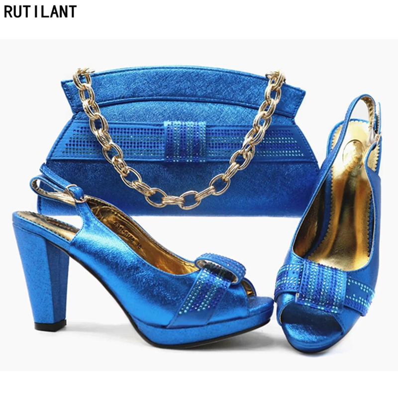 Latest Design African Women Wedding Shoes and Bag Set Decoratd with Rhinestone Italian Matching Bags 2019 Party | Обувь