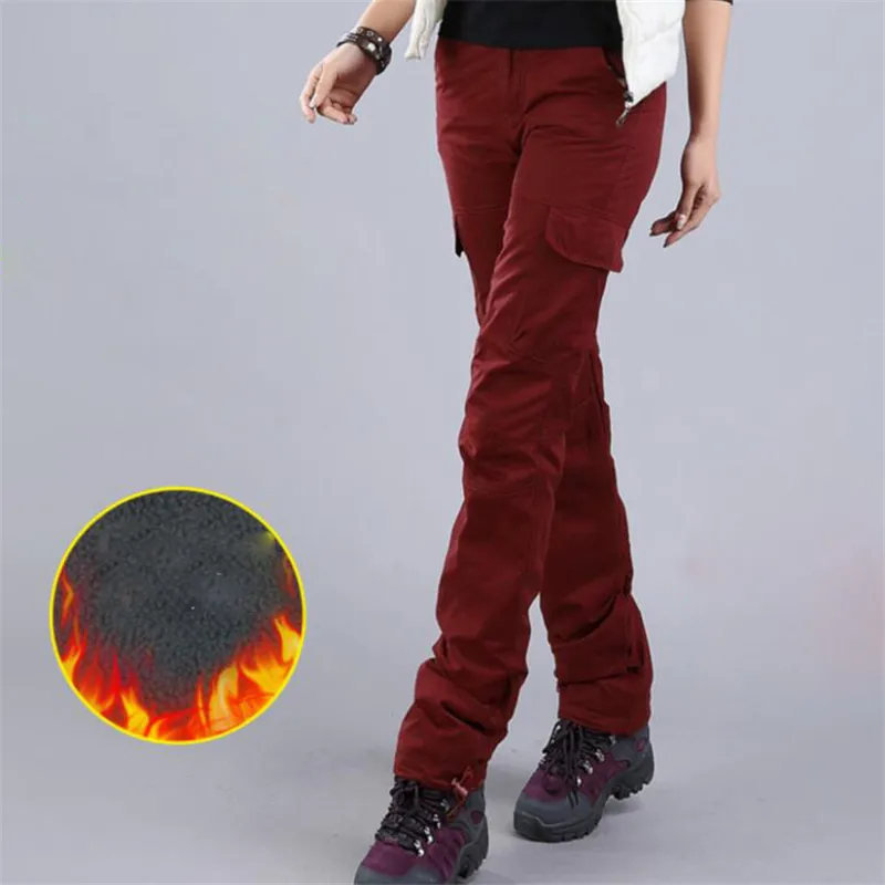 Women Cargo Pants Winter Thickening Plus Velvet Multi Pocket Casual