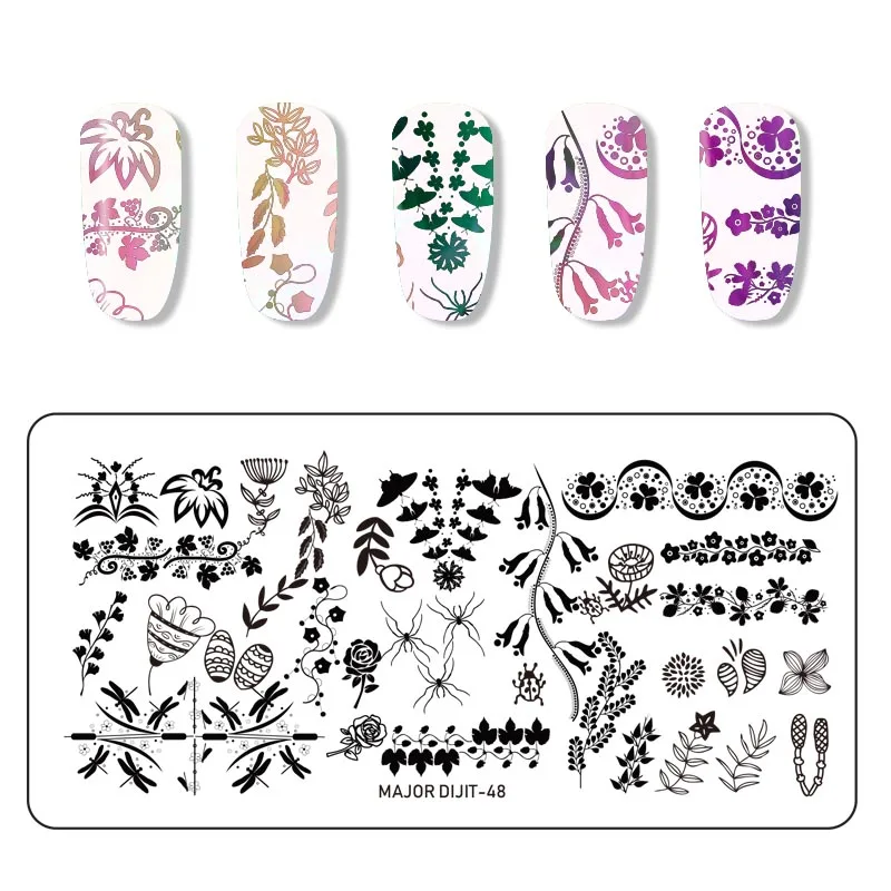 WAKEFULNESS прямоугольные пластины для штамповки ногтей Цветочные листья смешанный принт рисунок для нейл-арта штамп трафареты - Цвет: 48