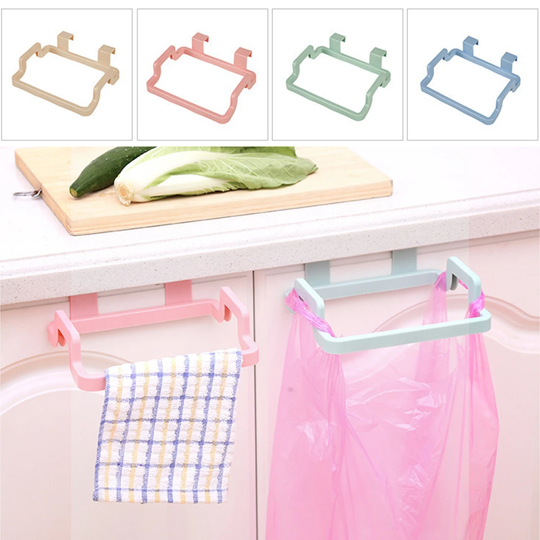 Kitchen Cabinet Cupboard Door Back Hanging Trash Rack Storage Kitchen Garbage Rubbish Bag Can Holder Hanging Trash Rack