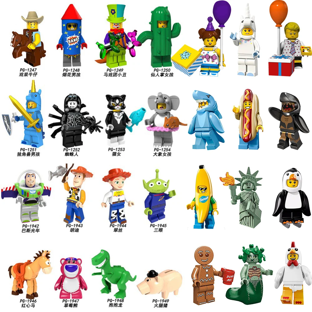 

Toy Storyings Legoings Figures Cartoon Minnie Cowboy Costume Buzz Lightyear clown E.T. Building Blocks Toys for Children gift 32