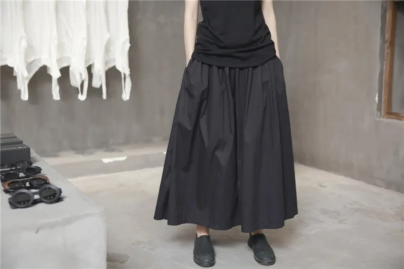 Falda Faldas Largo Nuevo Imperio Negro Algodón Diseño Japón Panel Casual Línea Una Cakucool Plisados Tamaño Mujeres Maxi Htq6Wx