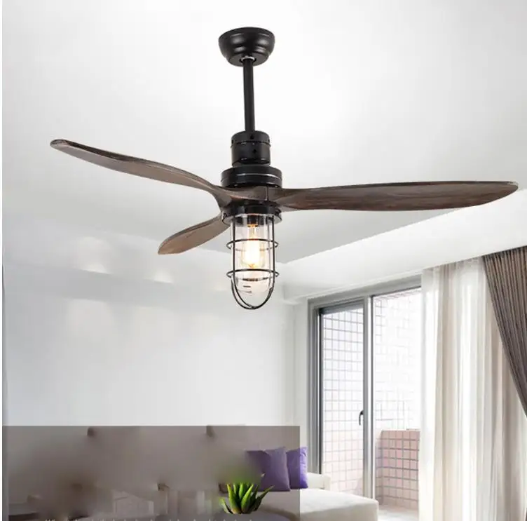 

Loft Iron Wood Glass Ceiling Fan E27 Lamp 220V Wooden Ceiling Fans With Lights 52 Inch Blades Cooling Fan Remote Fan Lamp