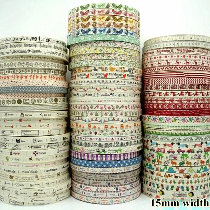 

Various Color 15mm x100m(328ft) Print Cotton Webbing 40S Plain Weave Sewing Tape 0.6''Bias Binding Ribbon tademark free shipping