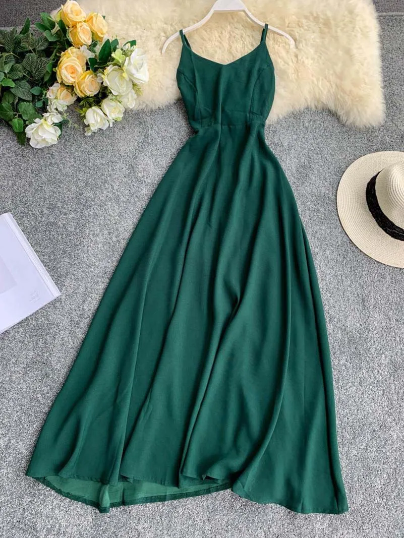 NiceMix vestidos verano vogue Нарядный сарафан элегантные женские платья темперамент сексуальный v-образный вырез Летний Пляжный с открытой спиной платье Лон - Цвет: Зеленый