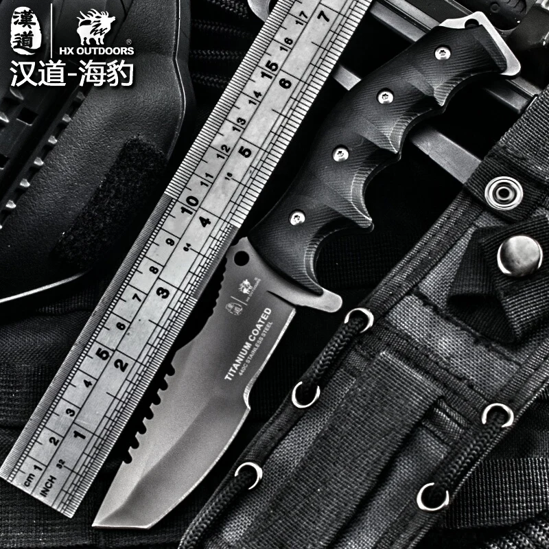 

HX outdoor tactical multi knife surface plated titanium fixed black Knife pocket knife camping hand tool survival hunting knives