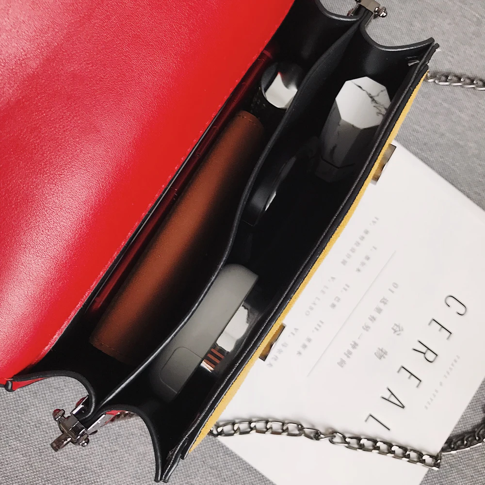  Herald Fashion Quality Leather Patchwork Women Messenger Bag Female Chain Strap Shoulder Bag Small  - 32921156118
