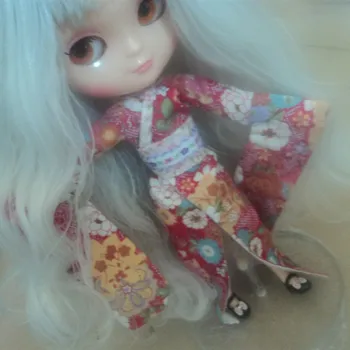 

6 BJD Doll dress set kimono set red green color - azone blyth