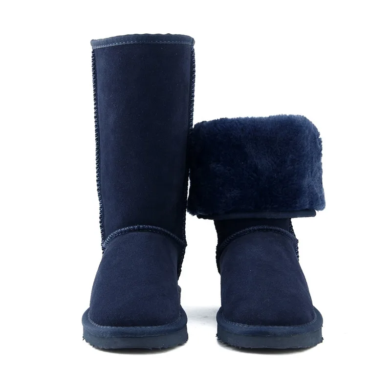 Navy Blue JXANG/высококачественные зимние сапоги на меху; женские модные высокие сапоги из натуральной кожи в австралийском стиле; зимняя женская обувь; большие размеры - Цвет: Navy Blue