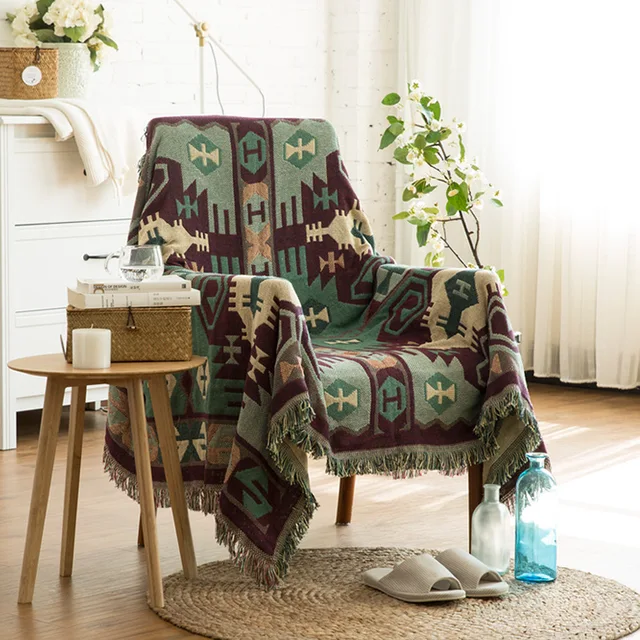Mdct Vintage Green Cotton Thread Blanket Sofa Chair Throw Bed Piaon Mdct Vintage Green Cotton Thread Blanket Sofa Chair Throw Bed Piaon Cover Travel Beach Tapestry Home
