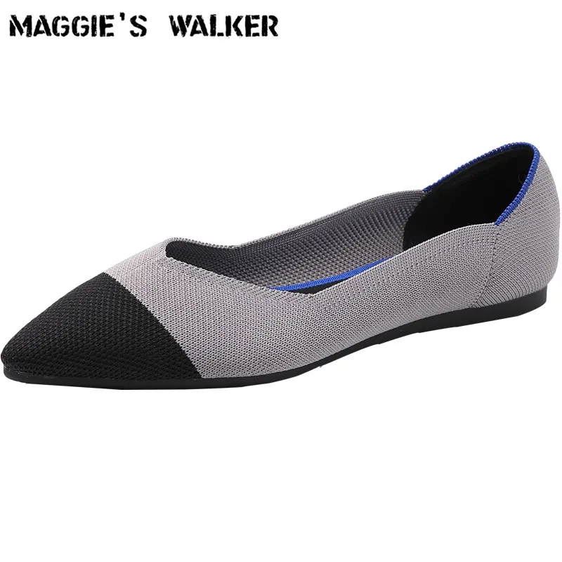 

Maggie's Walker Women's Casual Shoes Soft Bottom Mixed-color Knitted Flats Pointed Shallow-mouth Flats Plus Size 36~43
