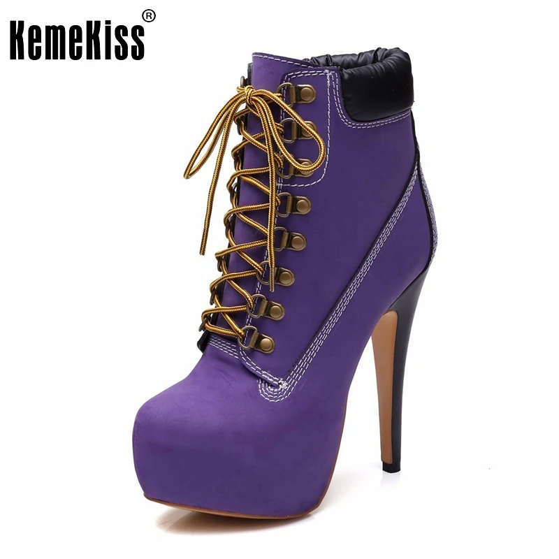 

Popular High Heel Women Ankle Boots Flock Fashion Platform Round Toe Thin Heel Boots Shoes Woman Botas Female Size 35-46 B051