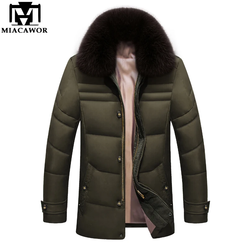 

MIACAWOR New Down Jacket Thicken Warm Winter Man Jacket Fur Collar Business Casual Down Coats Snow Men Parka Outerwear J517