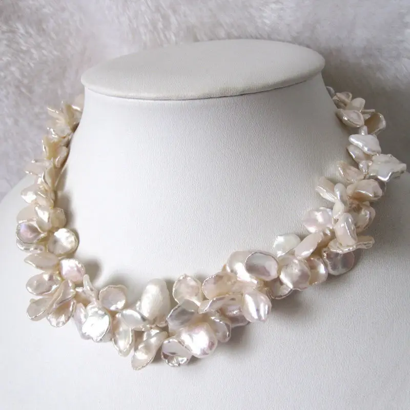 

18" 2Row 9-15mm White Reborn Keshi Pearl Necklace
