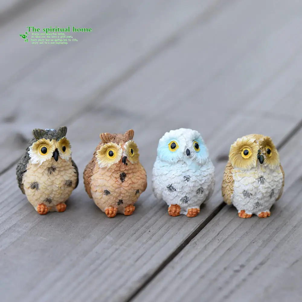 

4 pcs Owl Animal Miniature Fairy Garden Home Decoration Mini Craft Dollhouse Micro Landscaping Decor DIY Gift Moving Forest