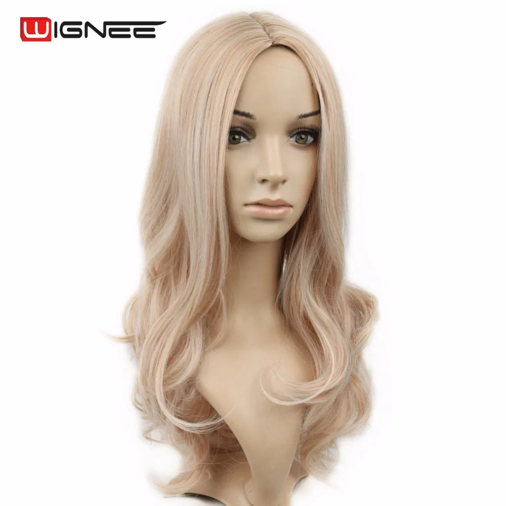 Wignee mezcla ceniza rubia media parte larga peluca ondulada alta temperatura pelo Natural onda peluca sintética sin pegamento Cosplay pelo falso Wignee mezcla ceniza rubia media parte larga peluca ondulada alta temperatura pelo Natural onda peluca sintética sin pegamento Cosplay pelo falso
