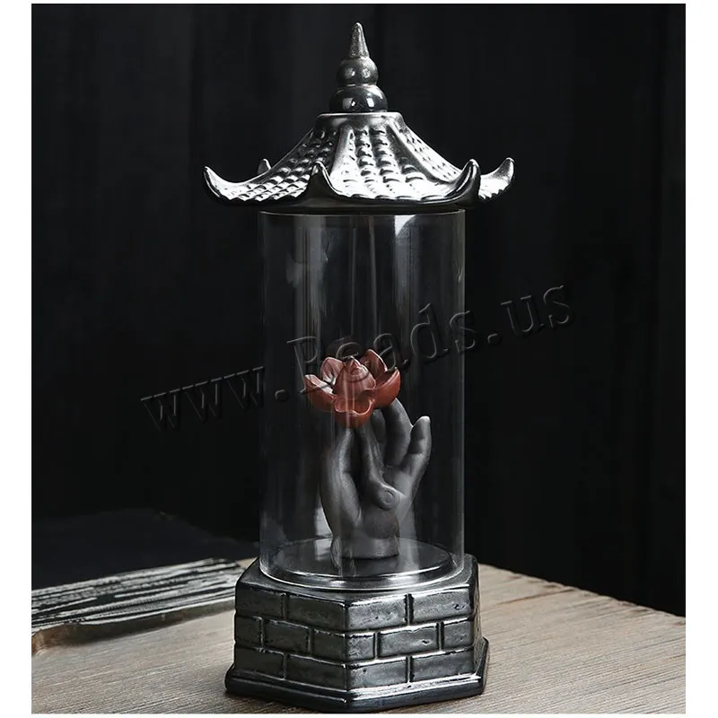 Günstig Pagode Form Rückfluss Weihrauch Brenner Mit Acryl Schutzhülle Keramik Rauch Wasserfall Weihrauch Aromatischen Halter Home Decor