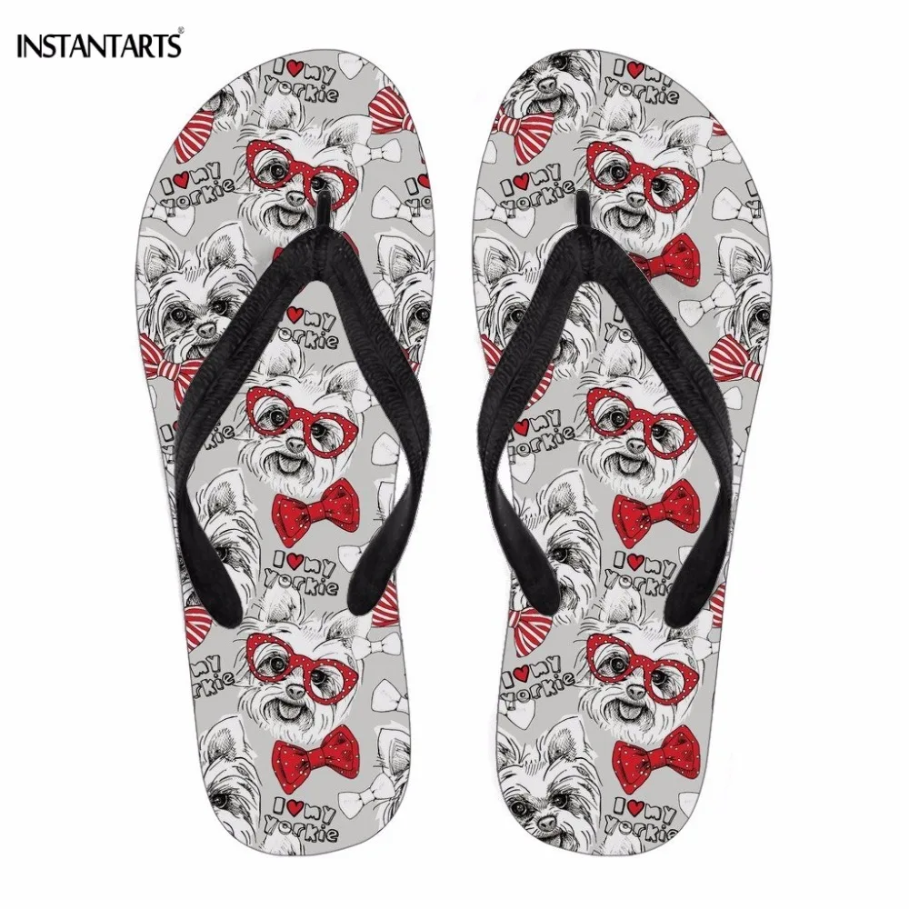 

INSTANTARTS Leisure Women's Summer Beach Flip Flops Cute 3D Puppies Yorkshire Terrier Print Woman Rubber Slippers Outdoor Shoes