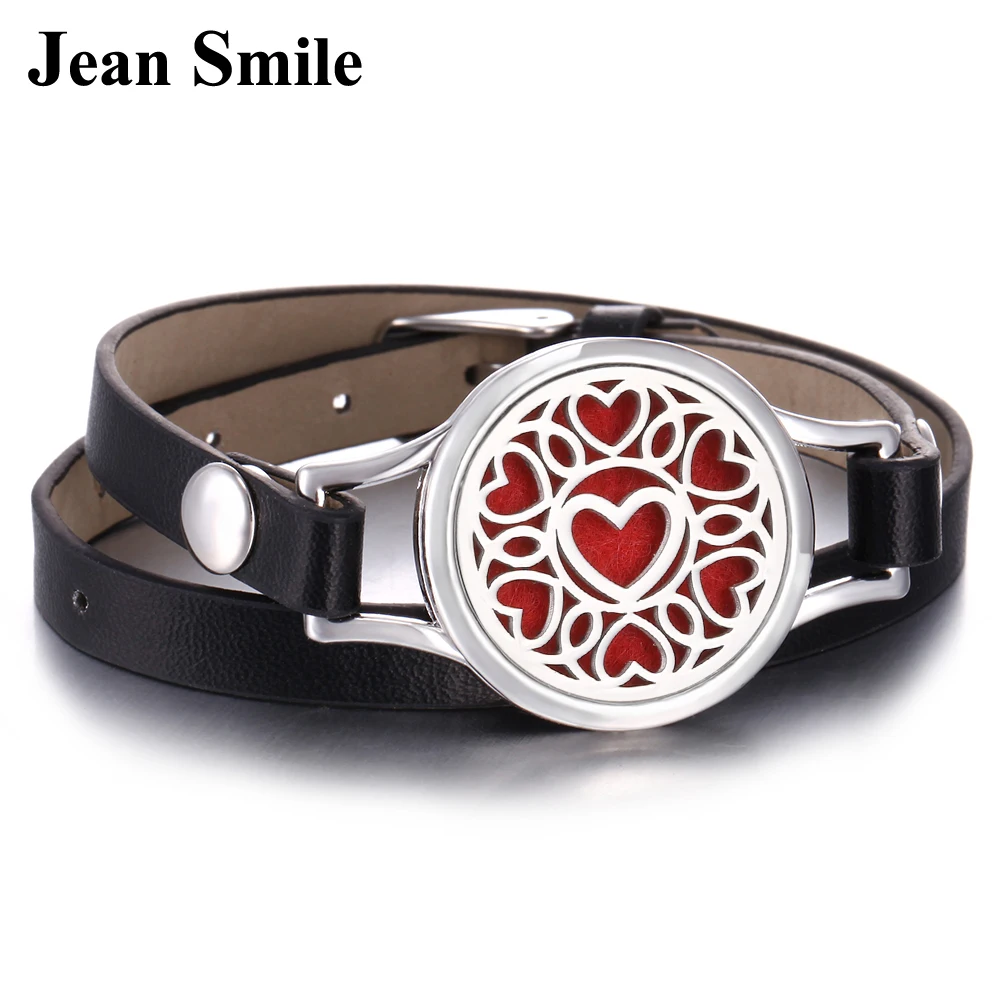 

New Aromatherapy Diffuser Leather Bracelet Vintage Stainless Steel Locket Leather Bracelet Essential Oil Diffuser Women Jewelry