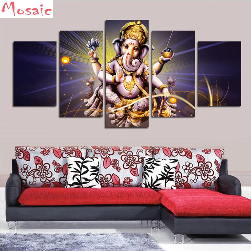 

Diamond Cross Stitch Mosaic 5 Pieces Elephant Head God buddha Diamond Painting 5D Diy Home Decoration Painting Home decoration