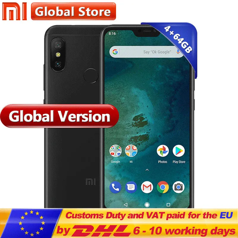 Глобальная версия сотовый телефон Xiaomi A2 Lite 4 Гб ОЗУ 64 ПЗУ Snapdragon 625 аккумулятор 4000