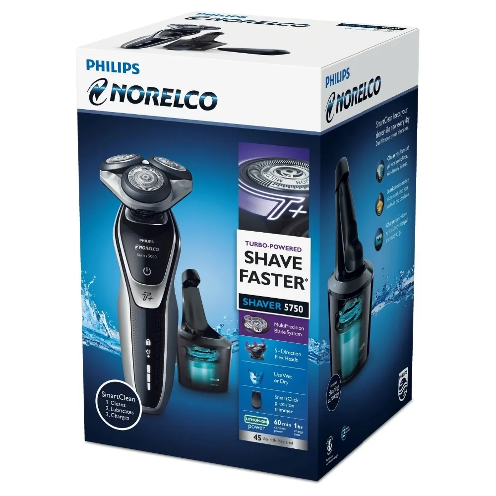 Philips Norelco серии 5000 SmartClean Влажная/сухая электробритва S5660/84 с Turbo +|Электробритвы| |