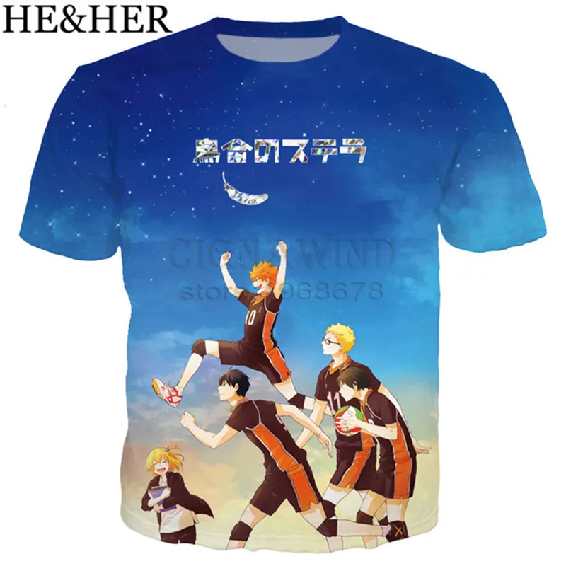 Новый стиль Харадзюку Аниме Haikyuu волейбольная Клубная Футболка Мужская/Женская 3D