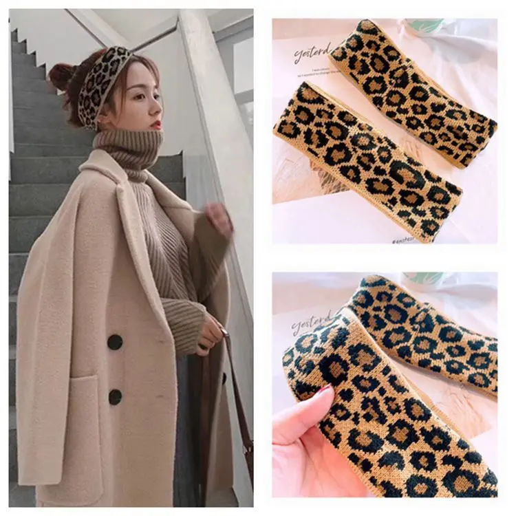 

New 2019 chic Japanese and Korean small fragrant leopard print cashmere wool wide brimmed wide haired headband jewelry